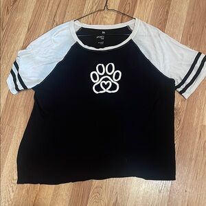 So Black and White Paw Print Raglan Tee